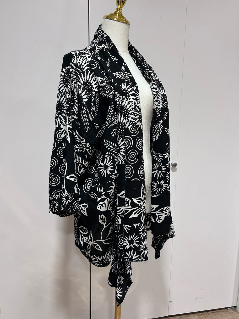 BlueSky Black White Floral Draped Open Cardigan sweater plus size neutral layer